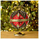 Christmas ball, red blown glass with gold glitter decoration, 6 in s2