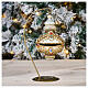 Pallina Natale vetro soffiato argento opaco striscia lucida glitter oro strass 80 mm s2