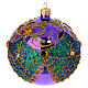 Polished purple Christmas ball with gold and green glitter and strass, blown glass, 4 in s2