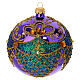 Pallina Natale vetro soffiato viola lucido decori oro glitter oro verdi strass 100 mm s1
