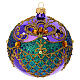 Glossy purple blown glass Christmas bauble with gold glitter decorations, green gold rhinestones 100 mm s3