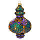 Christmas ornament of purple blown glass with green and gold glitter and strass, 3 in s2