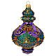 Christmas ornament of purple blown glass with green and gold glitter and strass, 3 in s4