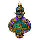 Purple blown glass Christmas bauble with green gold glitter decoration and rhinestones 80 mm s1