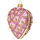 Set of 6 heart-shaped Christmas balls, pink blown glass with pink and gold glitter pattern, 3.5 in s2