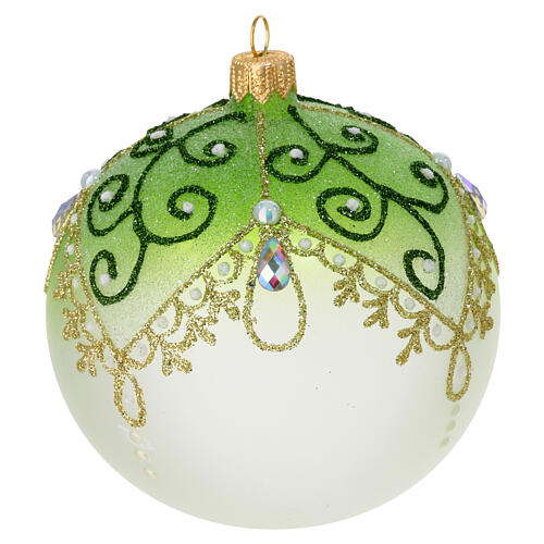 Bola de Navidad vidrio soplado opaco motivos verdes y oro 100 mm 1