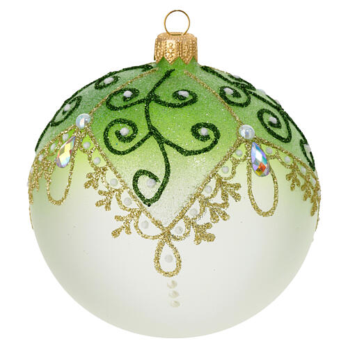 Bola de Navidad vidrio soplado opaco motivos verdes y oro 100 mm 2