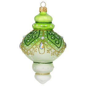 Boule Noël verre soufflé vert blanc mat strass 60 mm