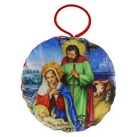 Christmas ball with Nativity Scene print on fabric, 3 in