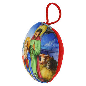 Christmas ball with Nativity Scene print on fabric, 3 in