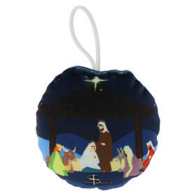 Nativity Scene by night, fabric Christmas ball, 3.5 in