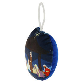 Nativity Scene by night, fabric Christmas ball, 3.5 in