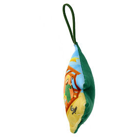 Weihnachtsbaumanhänger, aus Stoff, Tannenbaumform, mit Geburt-Christi-Motiv im Cartoon-Stil – 10 × 8 cm