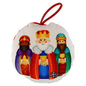 Fabric Christmas ball, Wise Men on white background, 3.5 in diameter