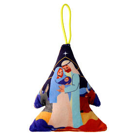 Nativity Scene print on fabric tree-shaped ornament, 4x2 in