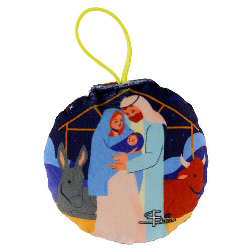 Pallina in tessuto per albero con Natività diametro 9 cm 1