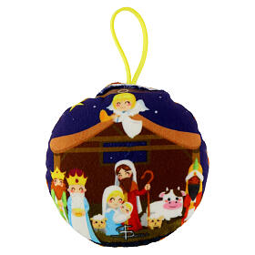 Fabric sphere with Nativity Scene for Christmas decoration, 3.5 in