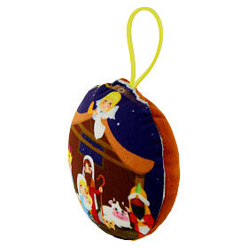 Fabric sphere with Nativity Scene for Christmas decoration, 3.5 in