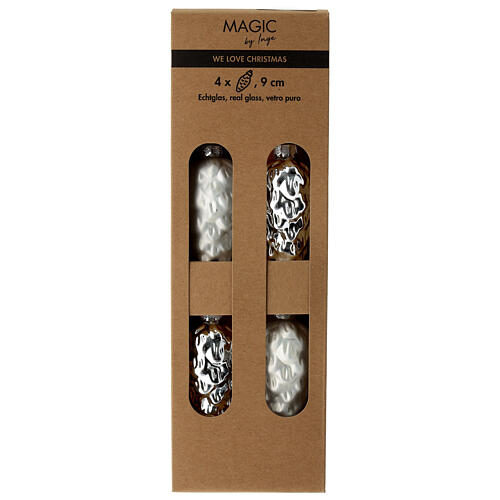 Weihnachtszapfen, 4er-Set, aus Glas, silber, 2 matt & 2 glänzend – H 9 cm 1