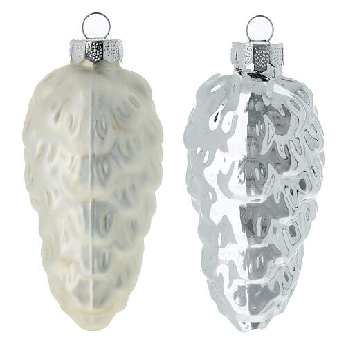 Palline Natale 4 pz pigna di vetro argento 9 cm 2