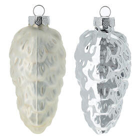 Christmas baubles 4 pcs silver glass pine cone 9 cm