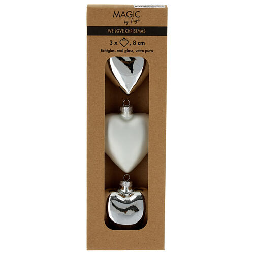 Weihnachtsherzen, 3er-Set, aus Glas, silberglänzend & matt – Höhe 8 cm 1