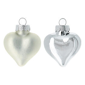 Caja 8 piezas bolas Navidad corazón plata vidrio reciclado 4 cm