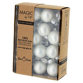 Weihnachtskugeln, 25er-Set, aus recyceltem Glas, silber – Ø 2 cm