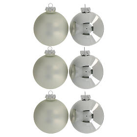 Box of 6 pcs silver Christmas tree spheres 10 cm