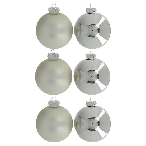 Box of 6 pcs silver Christmas tree spheres 10 cm 2