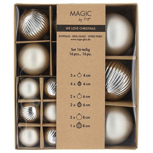 Set of 16 Christmas balls, silver glass, 1.6-2.4-3 in 1