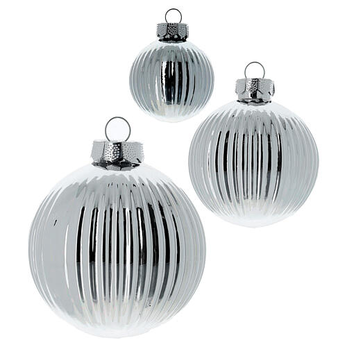 Set of 16 Christmas balls, silver glass, 1.6-2.4-3 in 3