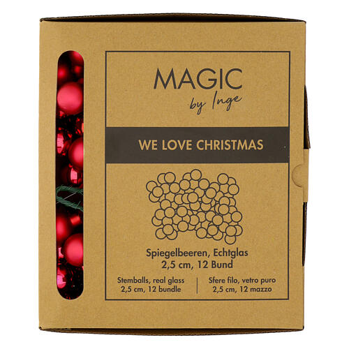 Caja 12 bolas Navidad racimos rojo oscuro vidrio 2,5 cm 1