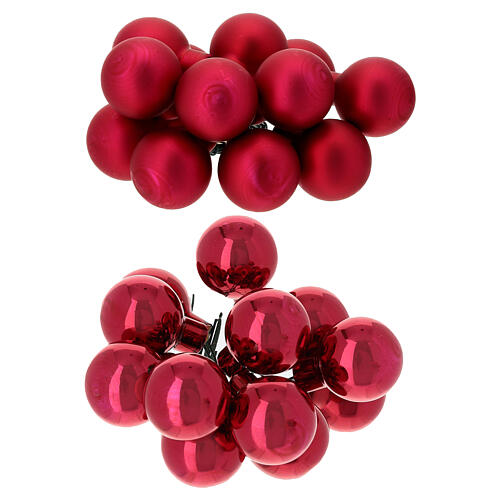 Boîte 12 grappes boules Noël rouge foncé verre 2,5 cm 2