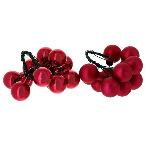 Boîte 12 grappes boules Noël rouge foncé verre 2,5 cm 4