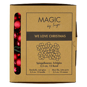 Box 12 palline Natale grappoli rosso scuro vetro 2,5 cm