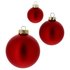 Set of 16 Christmas balls, red glass, 1.6-2.4x3 in