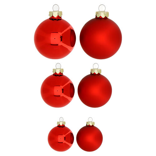 Boîte boules Noël 42 pcs rouges tailles différentes verre 4, 6 et 8 cm 3