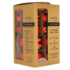 Box of 42 pcs red Christmas balls in various glass sizes 4, 6 and 8 cm