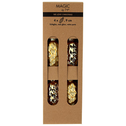 Palline Natale 4 pz pigna di vetro oro 9 cm 1