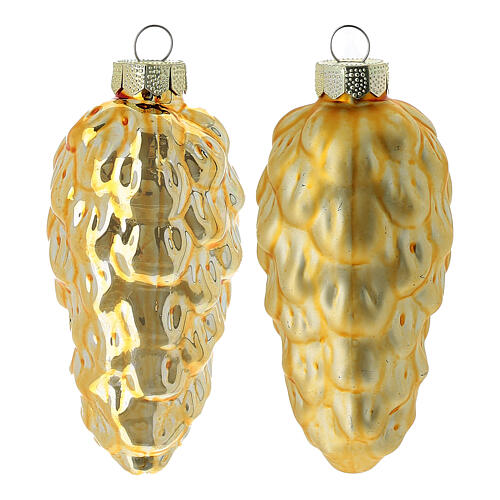 Palline Natale 4 pz pigna di vetro oro 9 cm 2