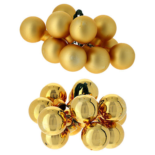 Box of 12 Christmas balls, clusters of 1 in balls, golden glass 2