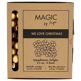 Box 12 palline Natale grappoli color oro vetro 2,5 cm
