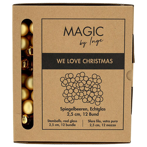 Box of 12 gold-colored glass Christmas baubles 2.5 cm 1