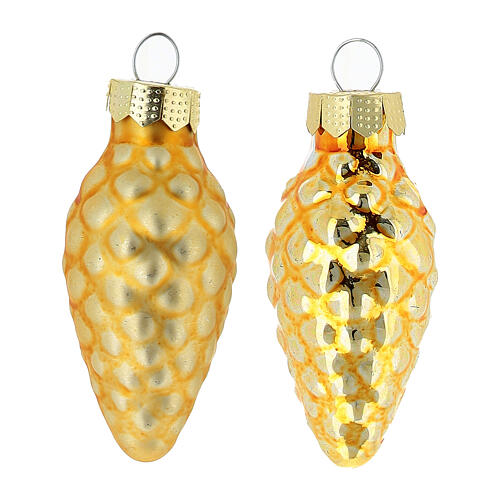 Caja 12 bolas Navidad piña vidrio oro reciclado 4,5 cm 2