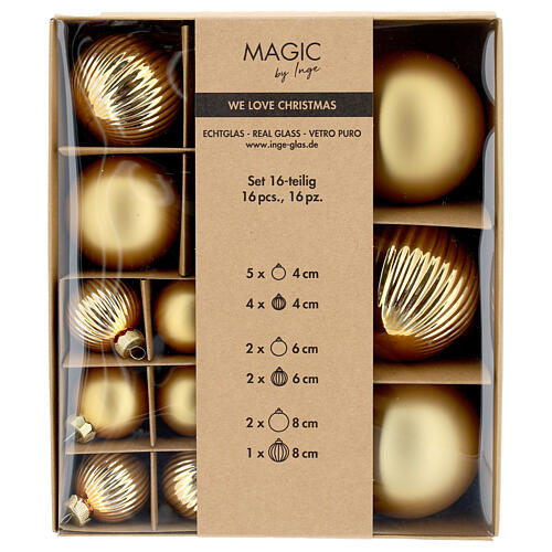 Weihnachtskugeln, 16er-Set, aus Glas, gold, Ø 4, 6 und 8 cm 1