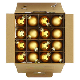 Box of 42 Christmas balls of golden glass, different sizes, 1.6-2.4-3 in