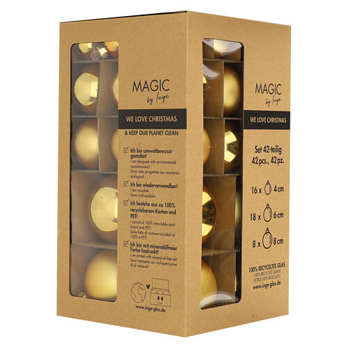 Caixa 42 peças bolas árvore Natal cor ouro tamanhos vários vidro 4-6-8 cm 1