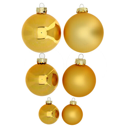 Caixa 42 peças bolas árvore Natal cor ouro tamanhos vários vidro 4-6-8 cm 3