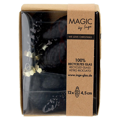 Box of 12 recycled black glass Christmas pine cone balls 4.5 cm 1